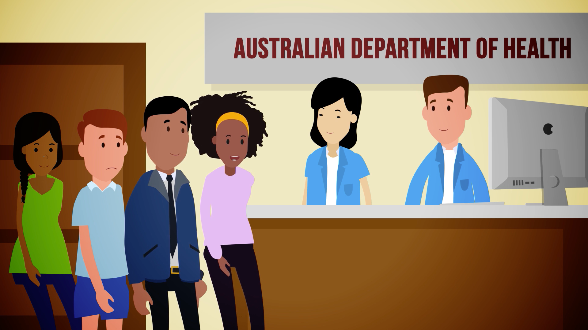 CS A Unit 6 illustration of the Australian Department of Health front desk