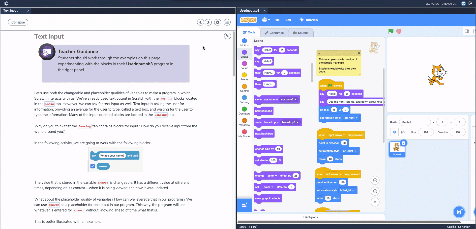 GIF showing how students can resize or collapse the interactive textbook to focus on programming in the built-in IDE for Scratch 